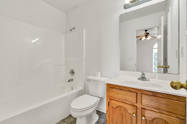 1454 Benjamin Cir NW, Cleveland, TN 37312 - bathroom featuring toilet, vanity, shower / bathtub combination, and a ceiling fan