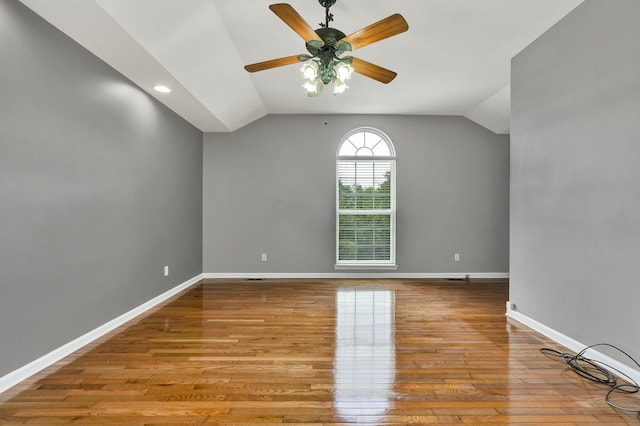 1454 Benjamin Cir NW, Cleveland, TN 37312 - empty room with a ceiling fan, vaulted ceiling, wood finished floors, baseboards, and recessed lighting