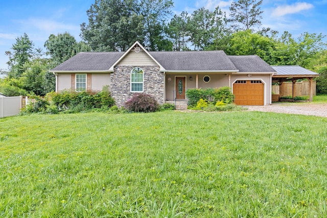 7510 Hewitt Ln, Chattanooga, TN 37421 - single story home with dirt driveway, an attached garage, stone siding, and roof with shingles
