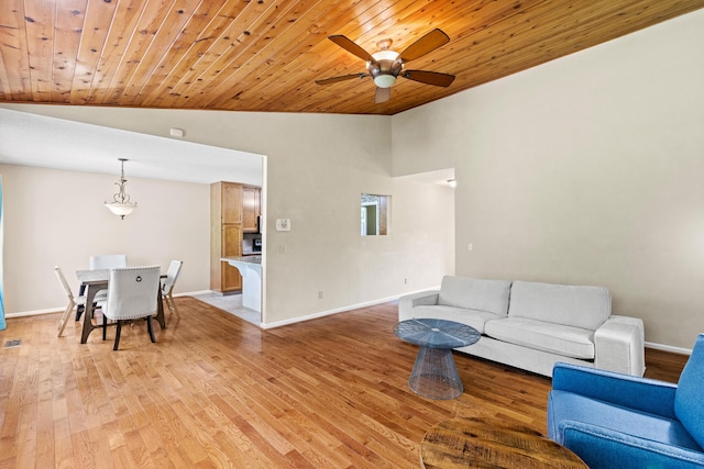 7510 Hewitt Ln, Chattanooga, TN 37421 - living room with vaulted ceiling, ceiling fan, wooden ceiling, and light wood-type flooring