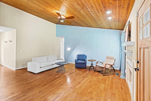 7510 Hewitt Ln, Chattanooga, TN 37421 - sitting room with wood ceiling, light wood-type flooring, lofted ceiling, and a ceiling fan