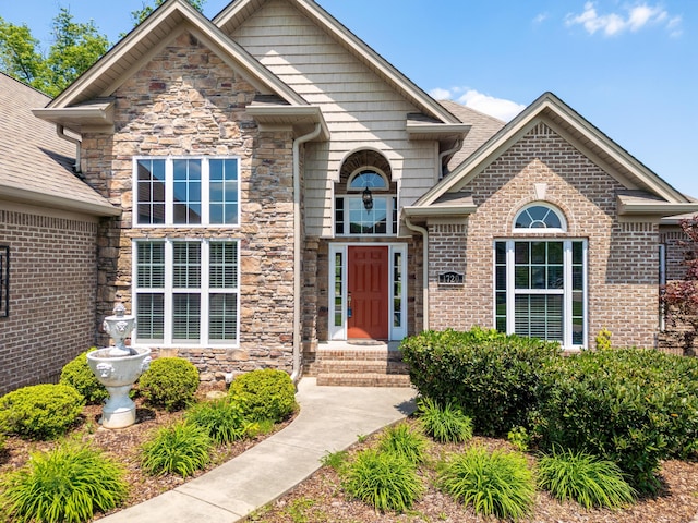 view of front facade with stone siding