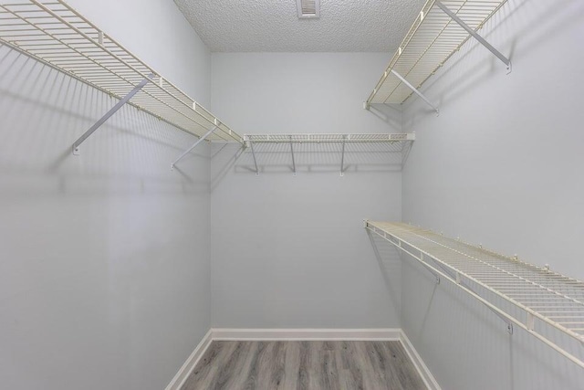 walk in closet with visible vents and wood finished floors