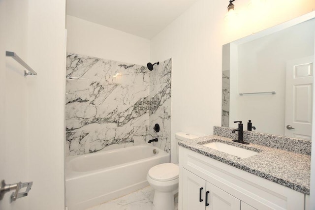 1903 Sharp St, Chattanooga, TN 37404 - bathroom with vanity, marble look tile flooring, bathtub / shower combination, and toilet