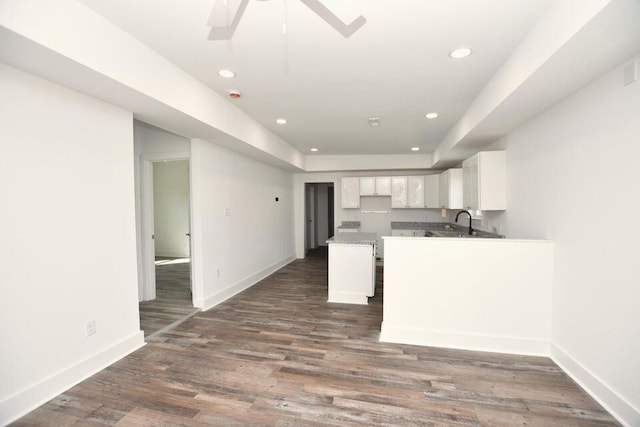 1903 Sharp St, Chattanooga, TN 37404 - kitchen featuring a ceiling fan, white cabinets, baseboards, recessed lighting, and dark wood-style floors