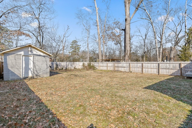 view of yard featuring a storage shed