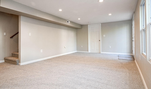 basement featuring carpet