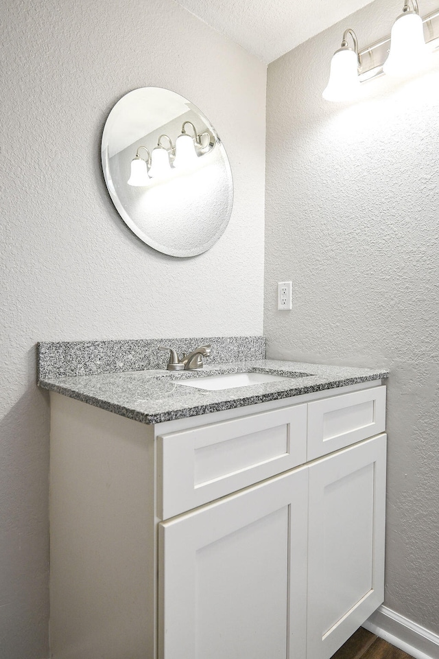 bathroom with wood-type flooring and vanity