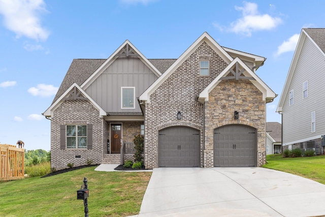 craftsman-style house with a garage and a front yard