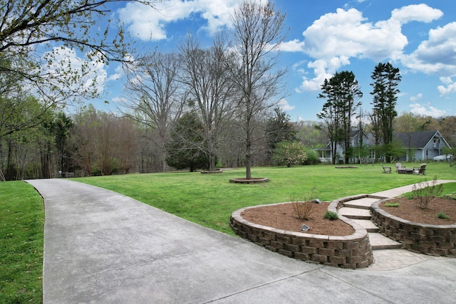 view of property's community with a yard