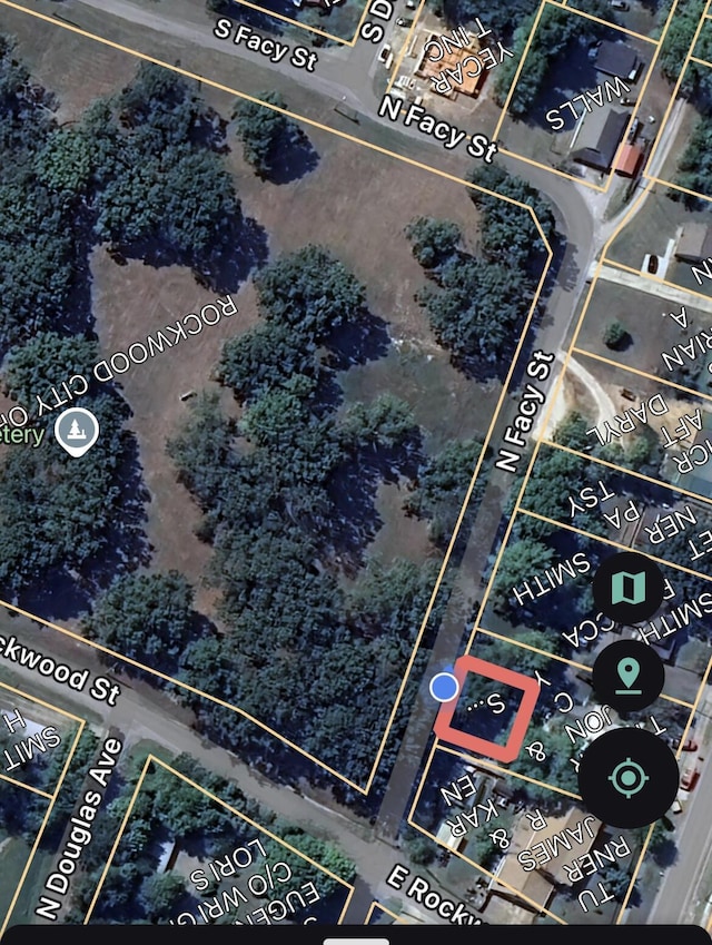 201 S Facy St, Rockwood, TN 37854 - aerial overview of property's location with property boundaries highlighted