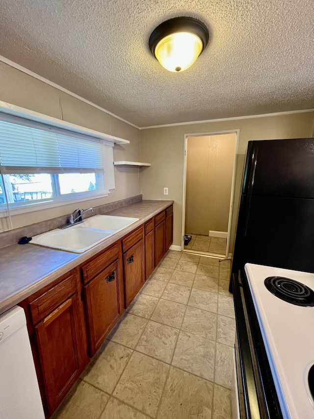 201 S Facy St, Rockwood, TN 37854 - kitchen with dishwasher, a sink, electric range, a textured ceiling, and open shelves