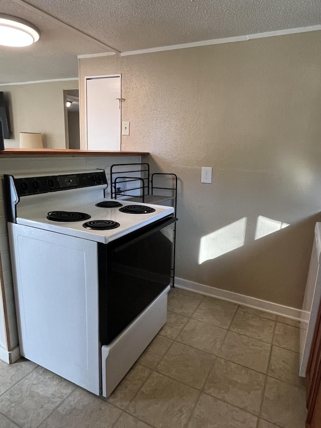 201 S Facy St, Rockwood, TN 37854 - kitchen featuring electric stove, a textured ceiling, a textured wall, and ornamental molding