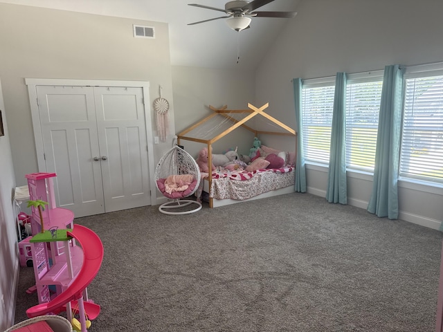 5013 Solar Ln NW, Cleveland, TN 37312 - bedroom featuring carpet, lofted ceiling, a closet, ceiling fan, and baseboards