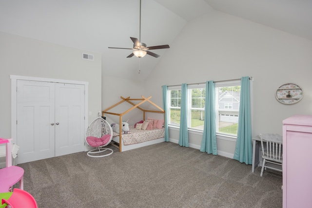 5013 Solar Ln NW, Cleveland, TN 37312 - bedroom featuring carpet flooring, high vaulted ceiling, and ceiling fan