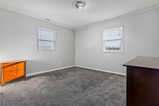 carpeted spare room with ornamental molding