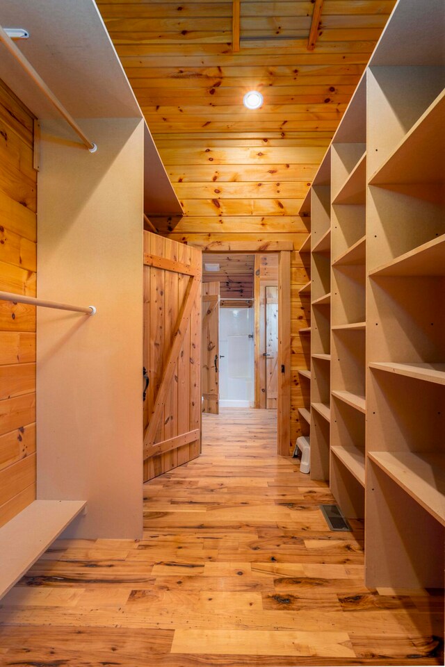 spacious closet featuring vaulted ceiling and light wood-type flooring