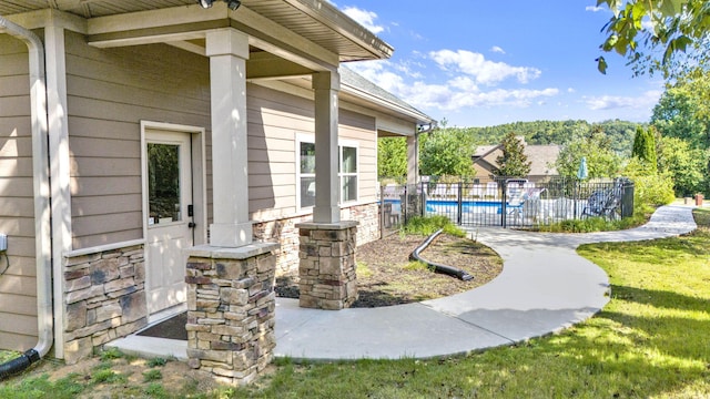 view of patio featuring a fenced in pool