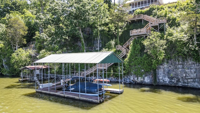 4809 Wind Bluff Cir, Birchwood, TN 37308 - dock area with a water view, boat lift, and stairs