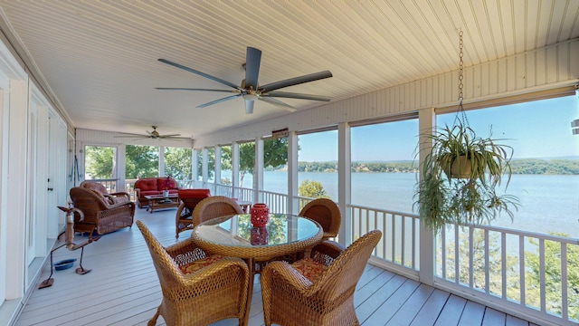 4809 Wind Bluff Cir, Birchwood, TN 37308 - sunroom with a water view and a ceiling fan