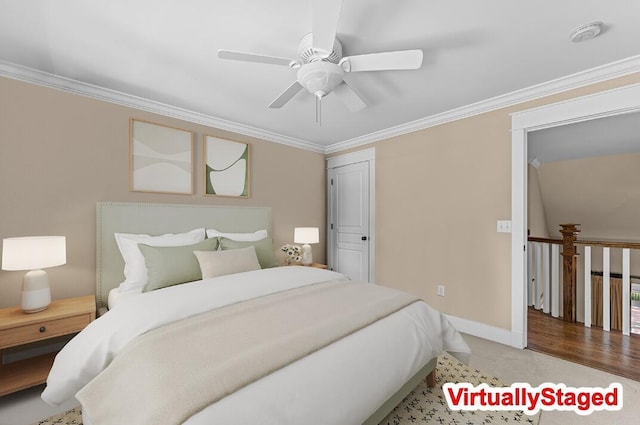925 Wildcat Run Dr, Loudon, TN 37774 - bedroom featuring ornamental molding, ceiling fan, and baseboards