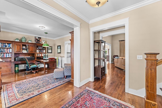 925 Wildcat Run Dr, Loudon, TN 37774 - office area featuring wood finished floors, ornamental molding, and baseboards