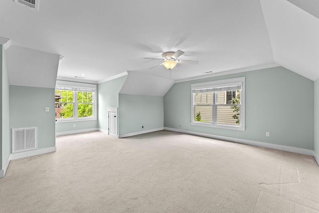 925 Wildcat Run Dr, Loudon, TN 37774 - additional living space with vaulted ceiling, a ceiling fan, baseboards, and light colored carpet