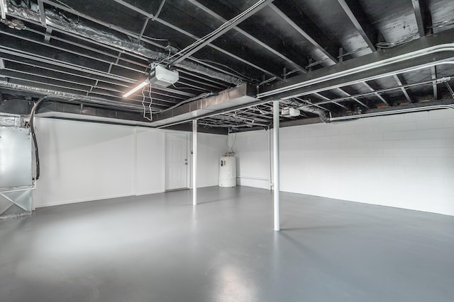 basement featuring water heater