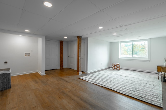 basement with wood-type flooring