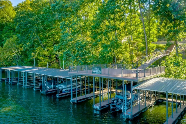 view of dock with a water view