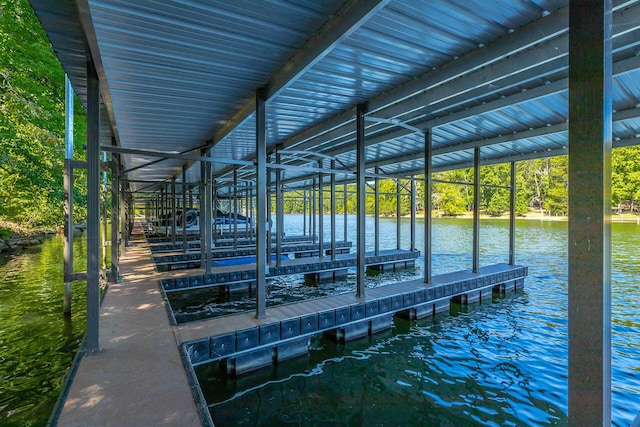 view of dock with a water view