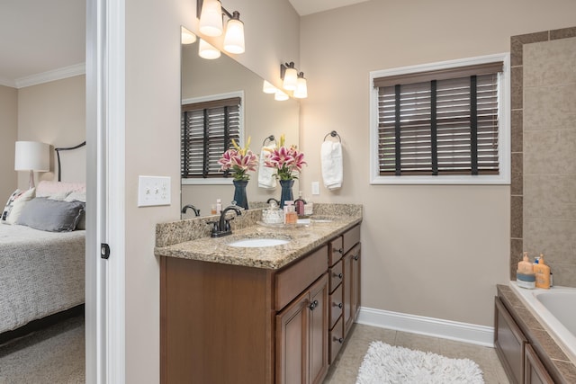 1726 Derby Ln NW, Cleveland, TN 37312 - ensuite bathroom with double vanity, a bath, tile patterned flooring, and ornamental molding