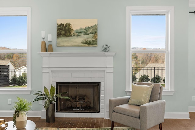 living area featuring hardwood / wood-style flooring