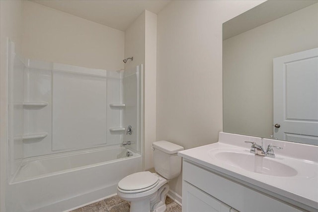 full bathroom featuring shower / tub combination, vanity, and toilet