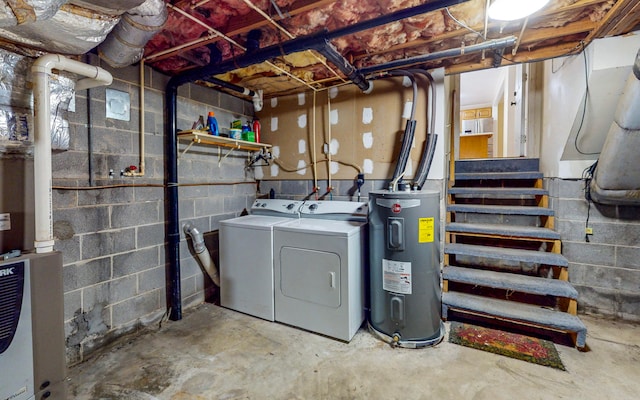 interior space with separate washer and dryer and electric water heater