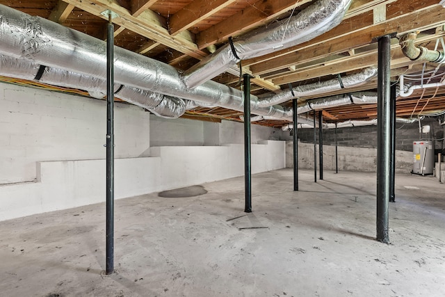 basement featuring electric water heater