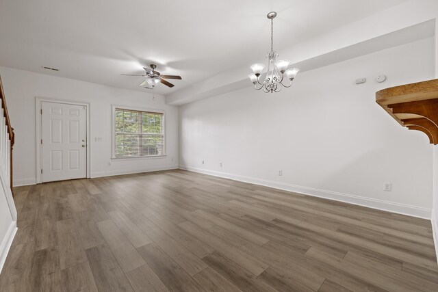 7510 Noah Reid Rd, Chattanooga, TN 37416 - unfurnished living room with a ceiling fan, baseboards, and wood finished floors