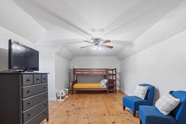 310 Moore Circle Rd, Charleston, TN 37310 - bedroom featuring light wood-type flooring, baseboards, ceiling fan, and vaulted ceiling