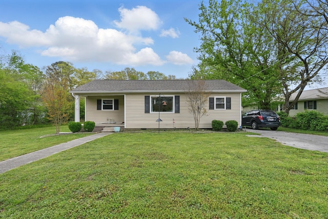 view of front facade with crawl space and a front yard