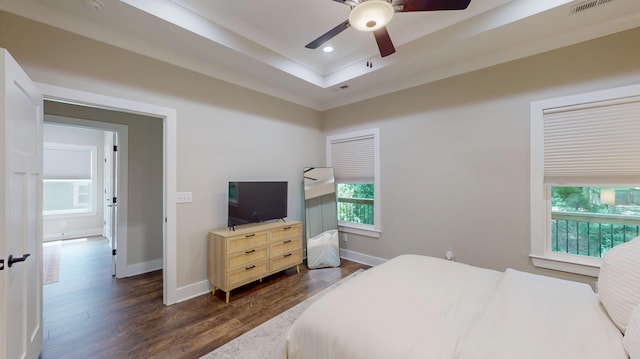 1105 18th St NW, Cleveland, TN 37311 - bedroom with dark wood-style flooring, multiple windows, baseboards, a raised ceiling, and recessed lighting