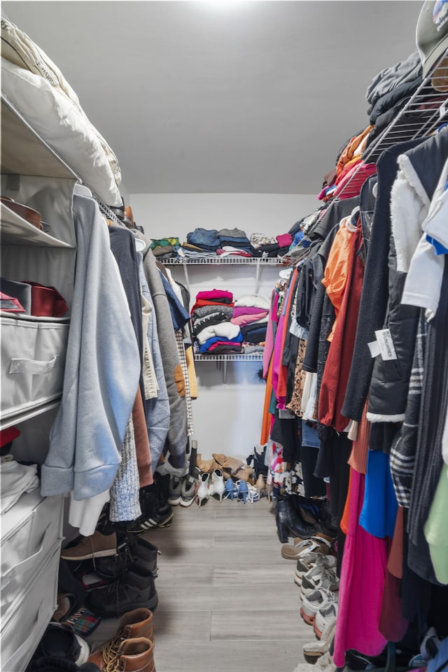 walk in closet featuring wood finished floors