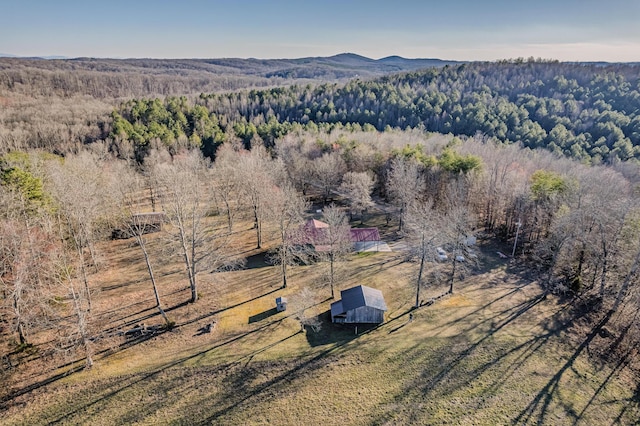 bird's eye view with a mountain view and a view of trees