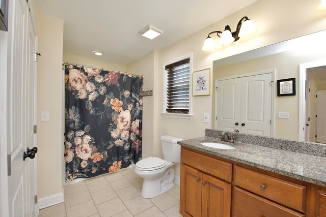 bathroom featuring tile patterned flooring, vanity, and toilet