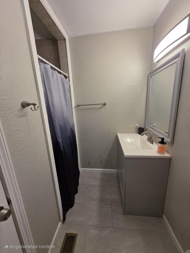 1568 Perry St SE, Cleveland, TN 37311 - bathroom with vanity, baseboards, and a shower with curtain