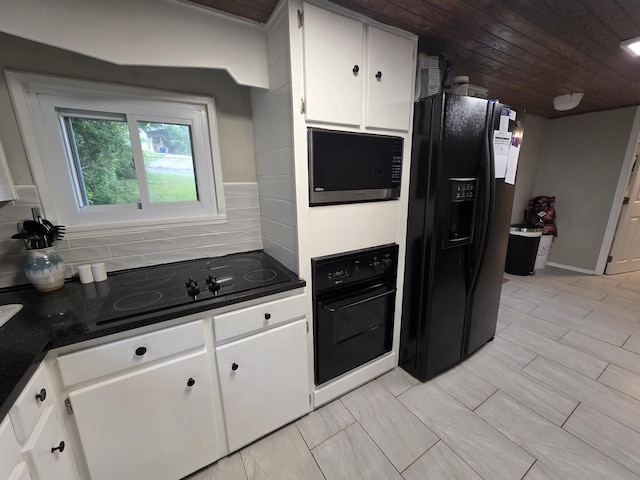 1568 Perry St SE, Cleveland, TN 37311 - kitchen with black appliances, dark countertops, decorative backsplash, white cabinets, and wood ceiling