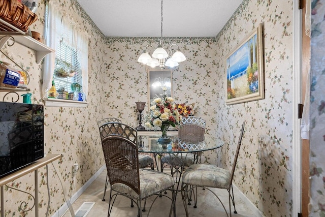 250 Rocky Ford Rd, Rossville, GA 30741 - dining area with wallpapered walls, a chandelier, and baseboards