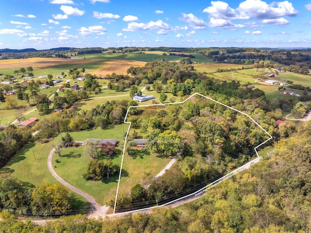 drone / aerial view featuring a rural view