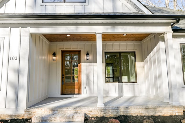 doorway to property featuring a porch