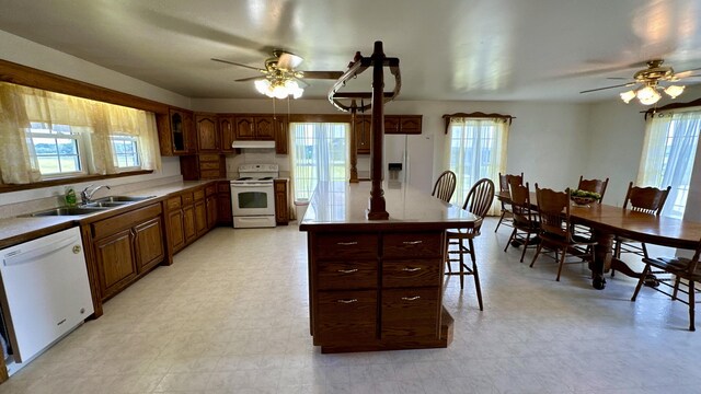 kitchen featuring a healthy amount of sunlight, white appliances, and sink