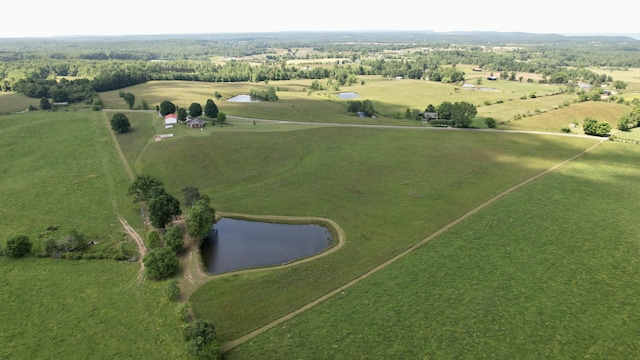 bird's eye view featuring a rural view and a water view